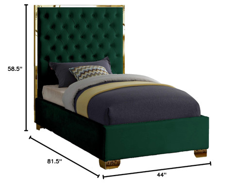 Lana Collection Modern | Contemporary Velvet Upholstered Bed with Deep Detailed Tufting and Gold Legs, Twin, Green