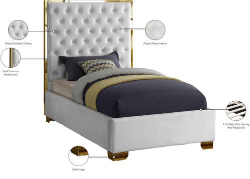 Lana Solid Wood and Velvet Twin Bed in White