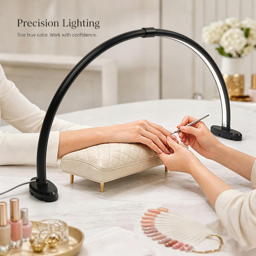 Half Moon Light for Nail Desk,23 Inch Detachable Foldable LED Nail Desk Lamp,3 Modes Color Temperature,0%-100% Stepless Dimming,180°Shadowless Lighting for Nail Art,Eyelash, Makeup,Tattoo(Black)