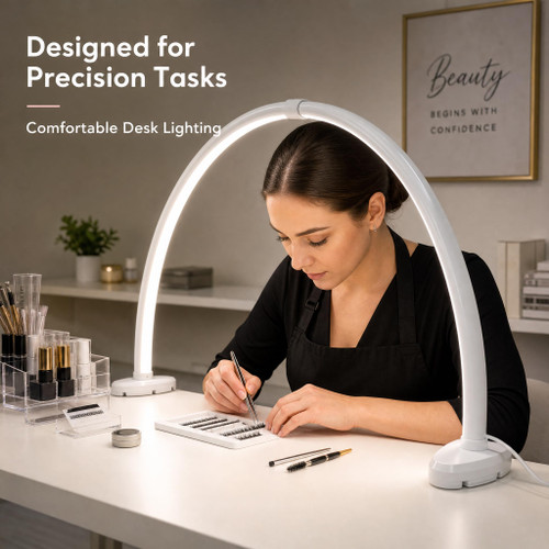 Half Moon Nail Light, 180° No Shadow LED Nail Desk Lamp with Foldable Height Adjustable Base, Nail Tech Lamp Soft Light Eye Protection for Manicure Eyelash Tattoo Craft Workbench Lighting