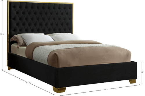 Lana Collection Modern | Contemporary Velvet Upholstered Bed with Deep Detailed Tufting and Gold Legs, Full, Black