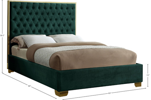 Lana Collection Modern | Contemporary Velvet Upholstered Bed with Deep Detailed Tufting and Gold Legs, Queen, Green