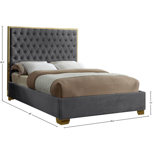 LanaGrey-K Lana Collection Modern | Contemporary Velvet Upholstered Bed with Button Tufted Headboard and Solid Wood Frame, Grey, King, 80.5" W x 86" D x 58.5" H