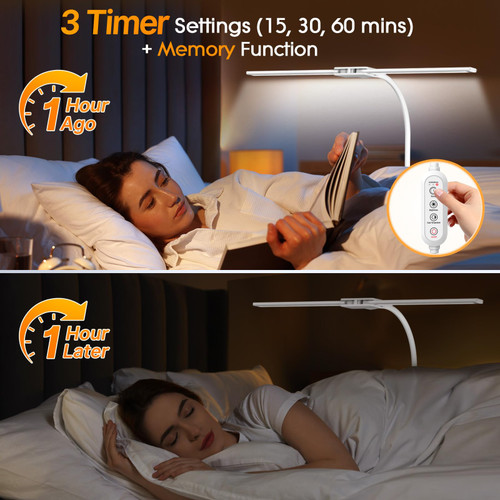 LED Desk Lamp, Dual Head Desk Light with Clamp, Eye-Care Table Lamp