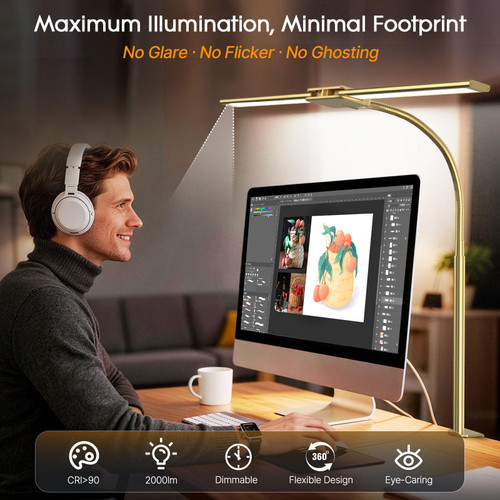 LED Desk Lamp for Office Home, Dual Head Eye-Care Architect Lamp