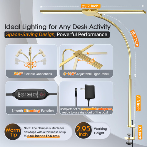 LED Desk Lamp for Office Home, Dual Head Eye-Care Architect Lamp