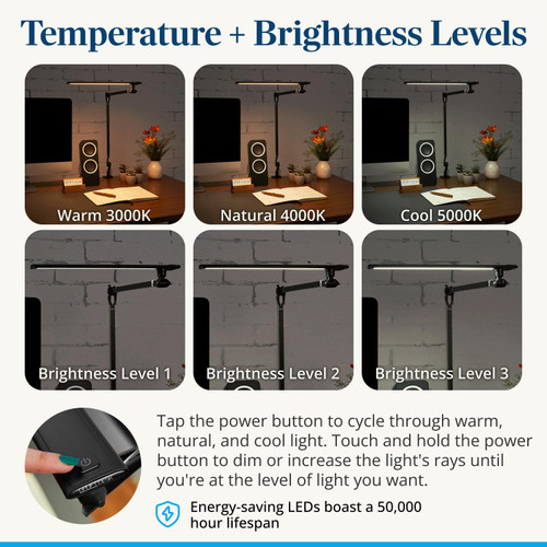 LED Desk Lamp with Clamp - 3 Color Mode Architect Desk Lamp