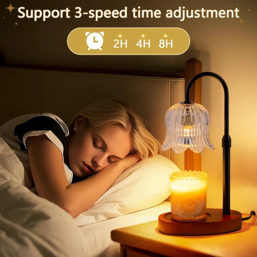 Candle Warmer Lamp Electric Timer - Candles Height Adjustable Dimmable Warmers Scented Flower Lamps No Flame Heat Warm Melt Wax Jar Modern Home Decor Table Lights for Home Living Bedroom