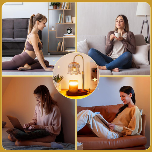 Candle Warmer Lamp Electric Timer - Vintage Heater Candles Warming Height Adjustable Dimmable Warmers Flower Lamps No Flame Heat Warm Melt Wax Jar Modern Home