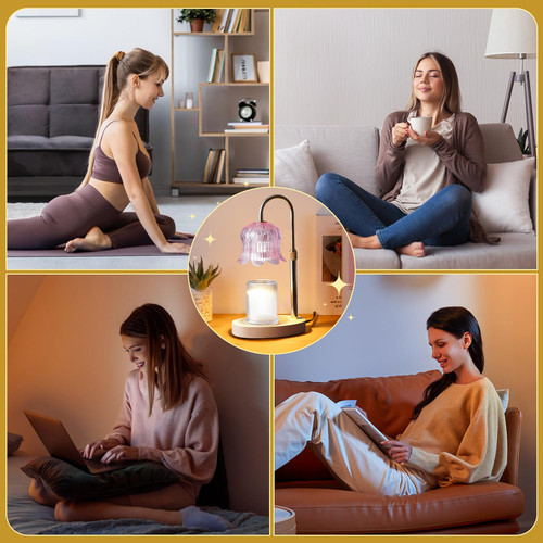 Candle Warmer Lamp Electric Timer - Modern Home Decor Table Lights for Candles Warming Height Adjustable Dimmable Warmers Pink