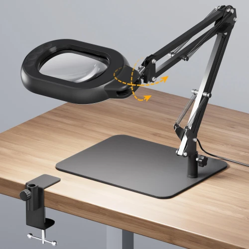 Square Magnifying Desk Lamp, Magnifying Glass with Light and Stand
