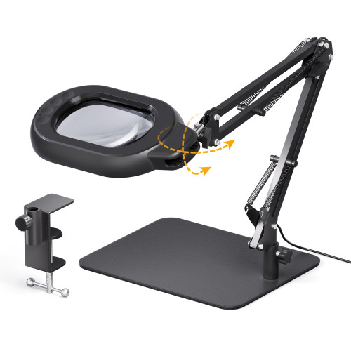 Square Magnifying Desk Lamp, Magnifying Glass with Light and Stand