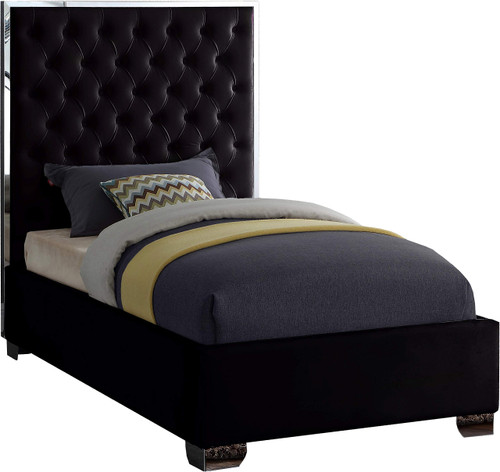 Lexi Collection Modern | Contemporary Velvet Upholstered Bed with Deep Tufting, Polished Chrome Stainless Steel Frame and Legs, Twin, Black