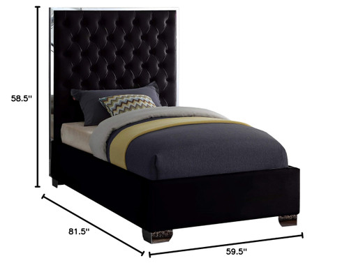 Lexi Collection Modern | Contemporary Velvet Upholstered Bed with Deep Tufting, Polished Chrome Stainless Steel Frame and Legs, Twin, Black