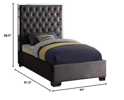 Lexi Collection Modern | Contemporary Velvet Upholstered Bed with Deep Tufting, Polished Chrome Stainless Steel Frame and Legs, Twin, Grey