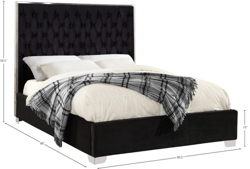 Lexi Collection Modern | Contemporary Velvet Upholstered Bed with Deep Tufting, Polished Chrome Stainless Steel Frame and Legs, King, Black