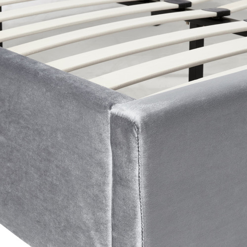 Lexi Collection Modern | Contemporary Velvet Upholstered Bed with Deep Tufting, Polished Chrome Stainless Steel Frame and Legs, King, Grey