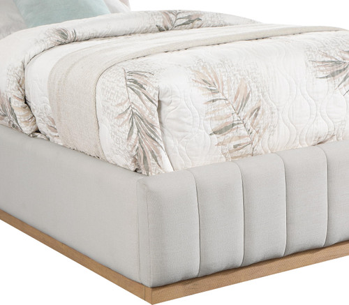 LuciaCream-T Lucia Collection Modern | Contemporary Twin Bed with Rich Cream Linen Textured Fabric and Natural Finish Solid Wood Base, 43.5" W x 82.5" D x 52" H, Cream, Twin