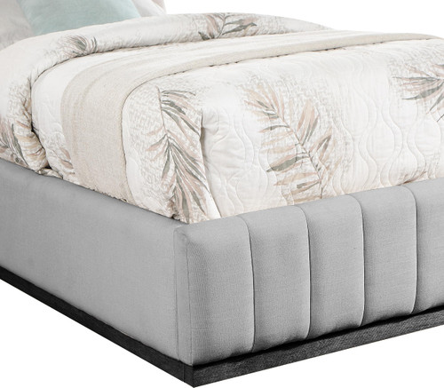 LuciaGrey-T Lucia Collection Modern | Contemporary Twin Bed with Rich Grey Linen Textured Fabric and Black Finish Solid Wood Base, 43.5" W x 82.5" D x 52" H, Grey, Twin