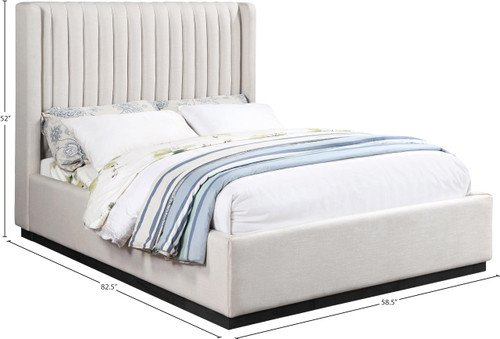 LuciaBeige-F Lucia Collection Modern | Contemporary Full Bed with Rich Grey Boucle Fabric and Salt & Pepper Colored Fabric, 58.5" W x 82.5" D x 52" H, Beige, Full