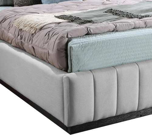LuciaGrey-F Lucia Collection Modern | Contemporary Full Bed with Rich Cream Linen Textured Fabric and Natural Finish Solid Wood Base, 58.5" W x 82.5" D x 52" H, Grey, Full