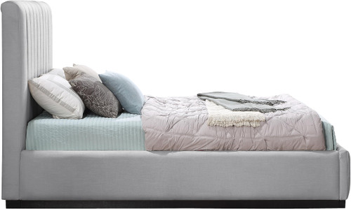 LuciaGrey-Q Lucia Collection Modern | Contemporary Queen Bed with Rich Grey Linen Textured Fabric and Black Finish Solid Wood Base, 65.5" W x 87.5" D x 52" H, Grey, Queen