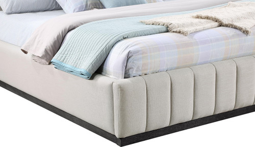 LuciaBeige-K Lucia Collection Modern | Contemporary King Bed with Rich Beige Linen Textured Fabric and Black Finish Solid Wood Base, 81.5" W x 87.5" D x 52" H, Beige, King