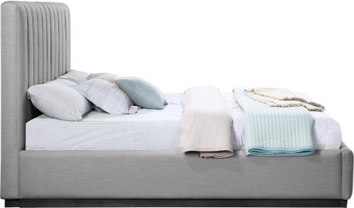 LuciaGrey-K Lucia Collection Modern | Contemporary King Bed with Rich Grey Linen Textured Fabric and Black Finish Solid Wood Base, 81.5" W x 87.5" D x 52" H, Grey, King