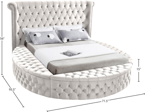 Luxus Collection Modern | Contemporary Round Shaped Velvet Upholstered Bed with Deep Button Tufting and Footboard Storage, Twin, Cream