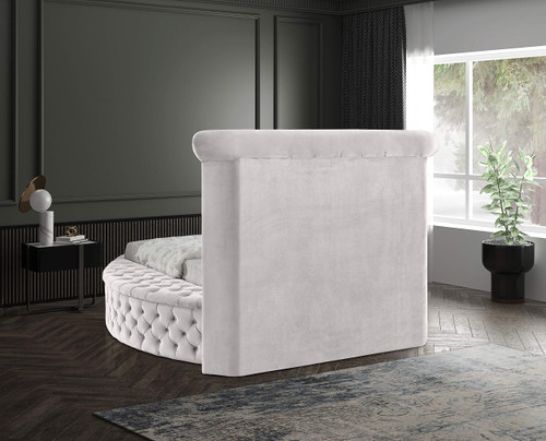 Luxus Collection Modern | Contemporary Round Shaped Velvet Upholstered Bed with Deep Button Tufting and Footboard Storage, Twin, Cream
