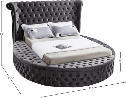 Luxus Collection Modern | Contemporary Round Shaped Velvet Upholstered Bed with Deep Button Tufting and Footboard Storage, Twin, Grey