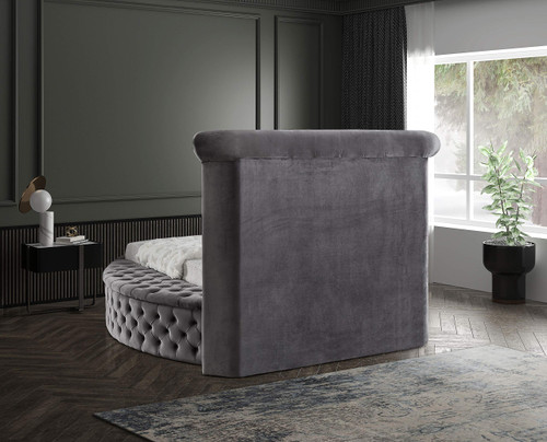 Luxus Collection Modern | Contemporary Round Shaped Velvet Upholstered Bed with Deep Button Tufting and Footboard Storage, Twin, Grey