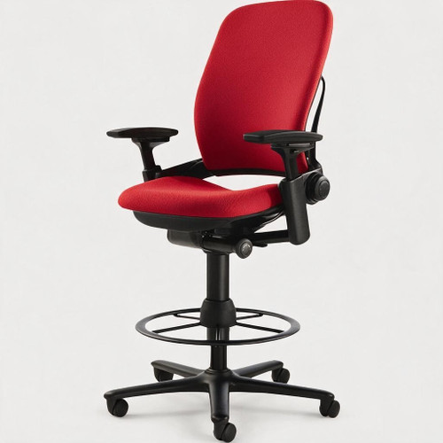 Steelcase, Leap V2, Drafting Work Stool Chair, in Red Fabric Seat and Back,