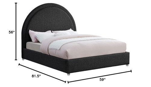 MiloBlack-F Milo Collection Modern | Contemporary Boucle Fabric Upholstered Bed with Brass Nailheads and Brass Cap on Legs, 59" W x 81.5" D x 56" H, Black, Full