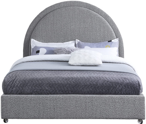 MiloGrey-F Milo Collection Modern | Contemporary Boucle Fabric Upholstered Bed with Brass Nailheads and Brass Cap on Legs, 59" W x 81.5" D x 56" H, Grey, Full