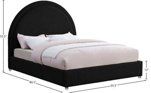 MiloBlack-Q Milo Collection Modern | Contemporary Boucle Fabric Upholstered Bed with Brass Nailheads and Brass Cap on Legs, 64.5" W x 86.5" D x 56" H, Black, Queen