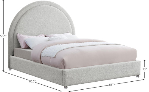 MiloCream-K Milo Collection Modern | Contemporary Boucle Fabric Upholstered Bed with Brass Nailheads and Brass Cap on Legs, 80.5" W x 86.5" D x 64" H, Cream, King