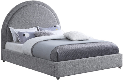 MiloGrey-K Milo Collection Modern | Contemporary Boucle Fabric Upholstered Bed with Brass Nailheads and Brass Cap on Legs, 80.5" W x 86.5" D x 64" H, Grey, King