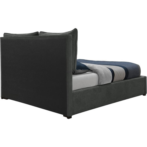 MishaBlack-K Misha Collection Modern | Contemporary Fabric Upholstered Bed with Plush Pillow Back Headboard, 82" W x 86.5" D x 46" H, Black, King