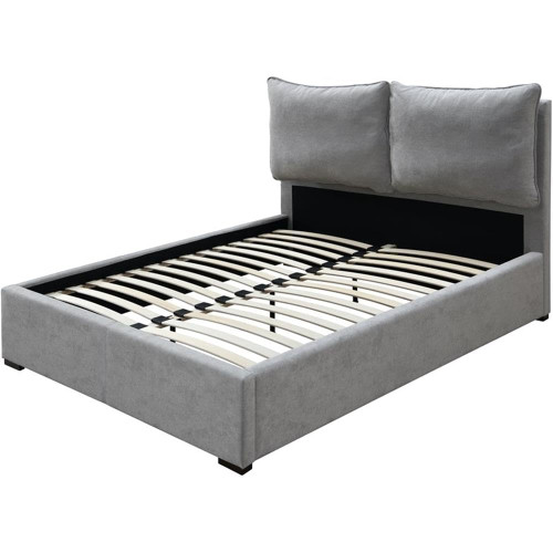 MishaGrey-K Misha Collection Modern | Contemporary Fabric Upholstered Bed with Plush Pillow Back Headboard, 82" W x 86.5" D x 46" H, Grey, King
