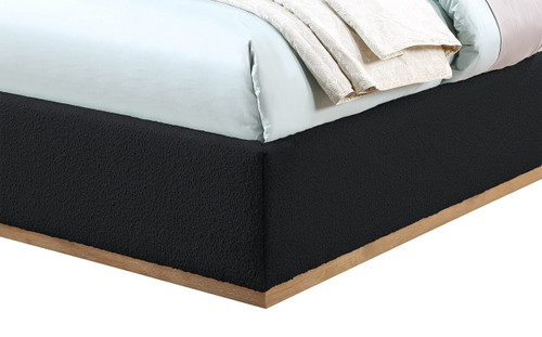 MonacoBlack-T Monaco Collection Modern | Contemporary Boucle Fabric Upholstered Twin Bed with Solid Wood Natural Wire Brush Finish, 43.5" W x 82.5" D x 52" H, Black, Twin