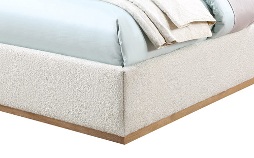 MonacoCream-T Monaco Collection Modern | Contemporary Boucle Fabric Upholstered Twin Bed withSolid Wood Natural Wire Brush Finish, 43.5" W x 82.5" D x 52" H, Cream, Twin