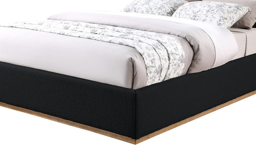 MonacoBlack-F Monaco Collection Modern | Contemporary Boucle Fabric Upholstered Full Bed with Solid Wood Natural Wire Brush Finish, 58.5" W x 82.5" D x 52" H, Black, Full