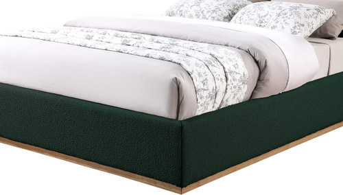 MonacoGreen-F Monaco Collection Modern | Contemporary Boucle Fabric Upholstered Full Bed with Solid Wood Natural Wire Brush Finish, 58.5" W x 82.5" D x 52" H, Green, Full