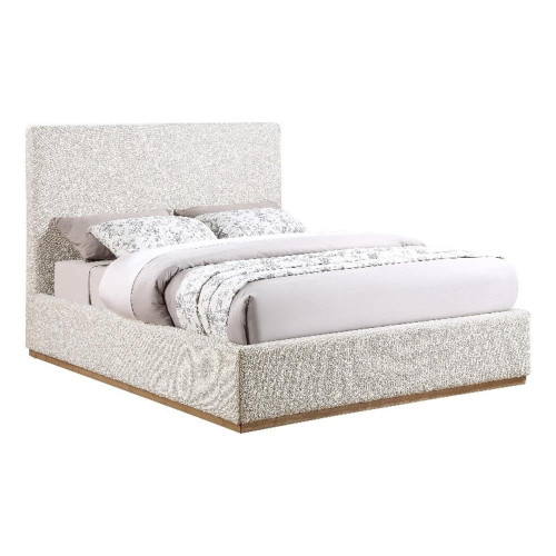 MonacoCream-Q Monaco Collection Modern | Contemporary Boucle Fabric Upholstered Queen Bed with Solid Wood Natural Wire Brush Finish, 65.5" W x 87.5" D x 52" H, Cream, Queen