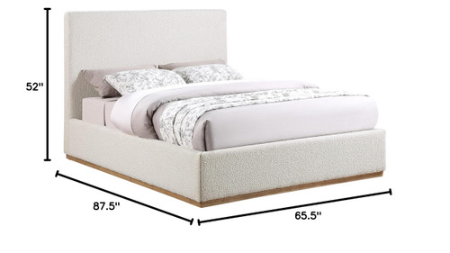MonacoCream-Q Monaco Collection Modern | Contemporary Boucle Fabric Upholstered Queen Bed with Solid Wood Natural Wire Brush Finish, 65.5" W x 87.5" D x 52" H, Cream, Queen