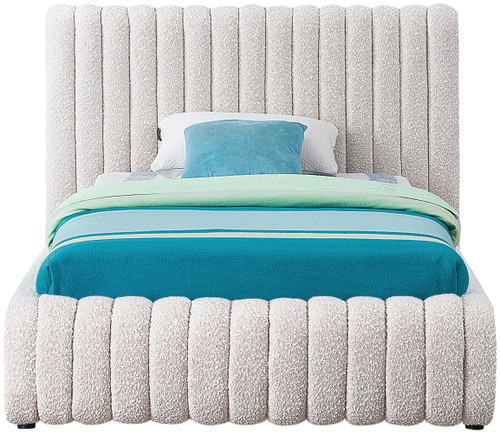 NashCream-T Nash Collection Modern | Contemporary Boucle Fabric Upholstered Twin Bed with Rich Cream Boucle Fabric and Deep Channel Tufting, 53" W x 86" D x 38" H, Cream, Twin