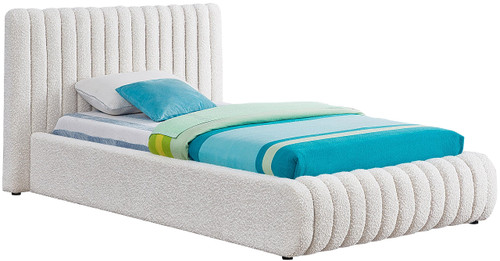NashCream-T Nash Collection Modern | Contemporary Boucle Fabric Upholstered Twin Bed with Rich Cream Boucle Fabric and Deep Channel Tufting, 53" W x 86" D x 38" H, Cream, Twin