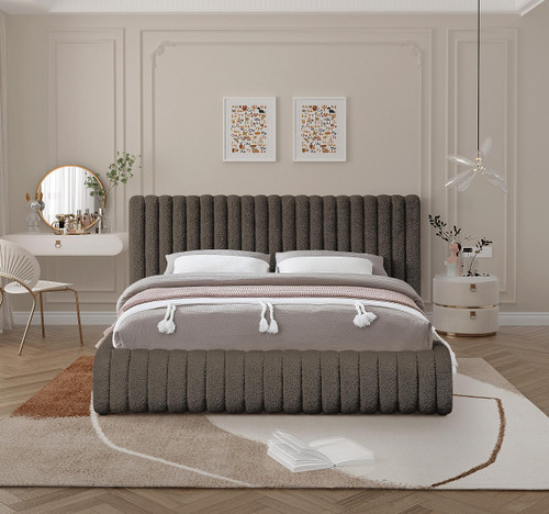 NashBrown-F Nash Collection Modern | Contemporary Boucle Fabric Upholstered Full Bed with Rich Brown Boucle Fabric and Deep Channel Tufting, 68" W x 86" D x 38" H, Brown, Full