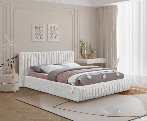 NashCream-F Nash Collection Modern | Contemporary Boucle Fabric Upholstered Full Bed with Rich Cream Boucle Fabric and Deep Channel Tufting, 68" W x 86" D x 38" H, Cream, Full